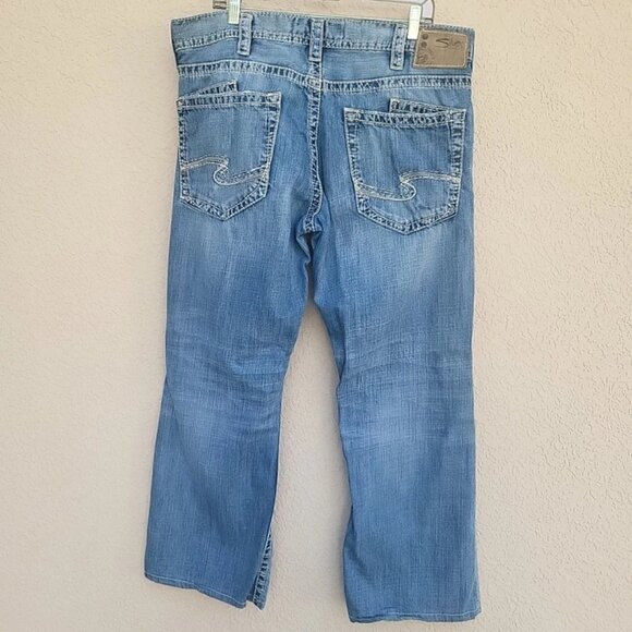 Y2K Silver Jeans Mens 38x32 (Fits 38x34) Blue Zac Bootcut Wide Leg Baggy Skater - Picture 7 of 8